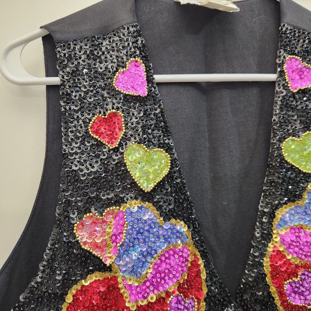Vintage Valentines Day Large Sequin Vest Hearts Parade Costume Entertainer - Picture 3 of 8